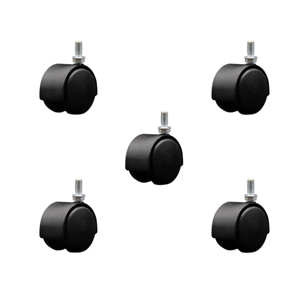2 Inch Office Chair Wheels – Flat Black Metal Hooded Twin Wheel – 3/8 Inch - 16 TPI by 3/4 Inch Threaded Stems – 375 lbs. Total Capacity – Set of 5 – Service Caster Brand — photo 1