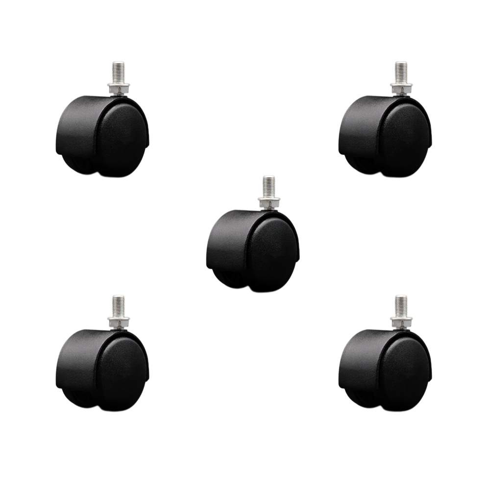 2 Inch Office Chair Wheels – Flat Black Metal Hooded Twin Wheel – 3/8 Inch - 24 TPI by 5/8 Inch Threaded Stems – 375 lbs. Total Capacity – Set of 5 – Service Caster Brand — photo 1