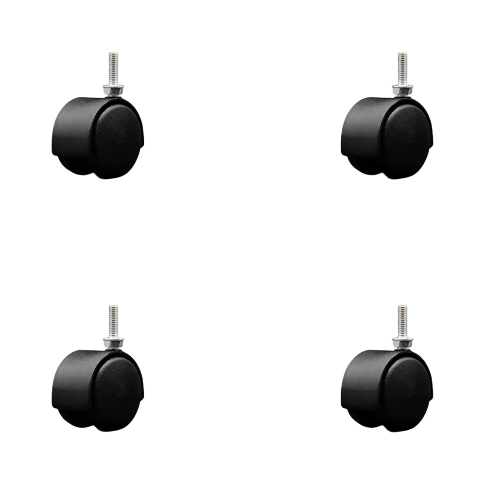 2 Inch Office Chair Wheels – Flat Black Metal Hooded Twin Wheel – 5/16 Inch - 18 TPI by 1 Inch Threaded Stems – 300 lbs. Total Capacity – Set of 4 – Service Caster Brand — photo 1