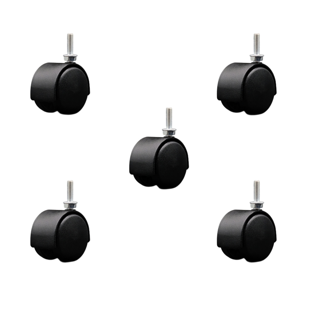 2 Inch Office Chair Wheels – Flat Black Metal Hooded Twin Wheel – 5/16 Inch - 18 TPI by 1 Inch Threaded Stems – 375 lbs. Total Capacity – Set of 5 – Service Caster Brand — photo 1