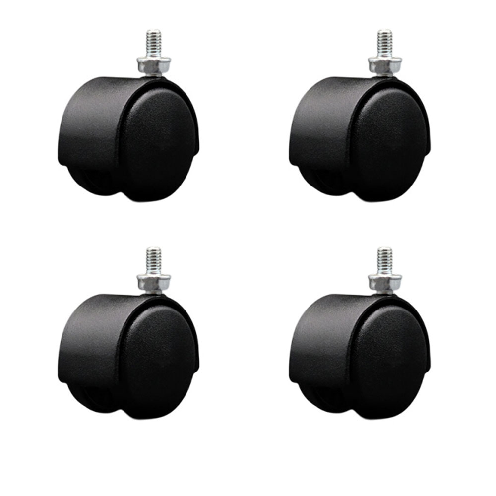 2 Inch Office Chair Wheels – Flat Black Metal Hooded Twin Wheel – 5/16 Inch - 18 TPI by 1/2 Inch Threaded Stems – 300 lbs. Total Capacity – Set of 4 – Service Caster Brand — photo 1