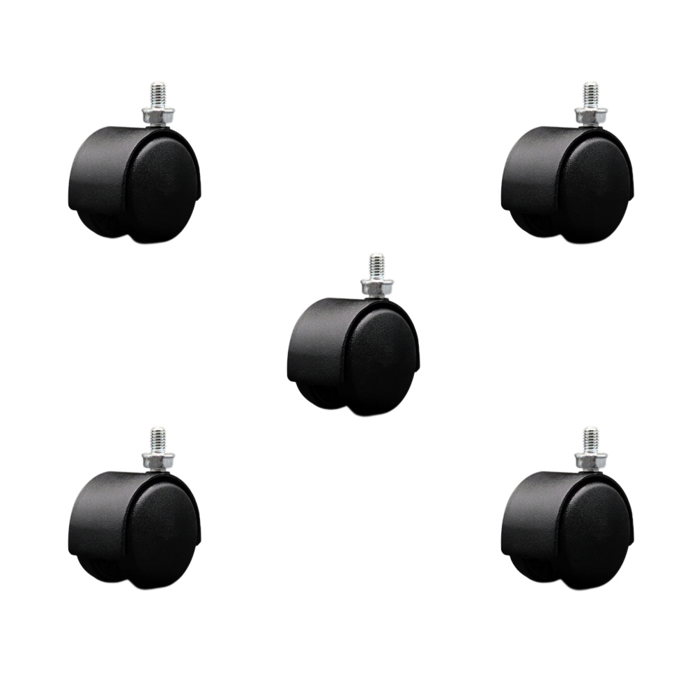 2 Inch Office Chair Wheels – Flat Black Metal Hooded Twin Wheel – 5/16 Inch - 18 TPI by 1/2 Inch Threaded Stems – 375 lbs. Total Capacity – Set of 5 – Service Caster Brand — photo 1