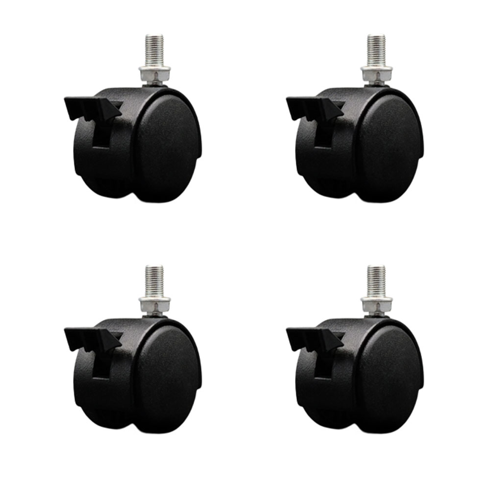2 Inch Office Chair Wheels – Flat Black Metal Hooded Twin Wheel – 3/8 Inch - 24 TPI by 5/8 Inch Threaded Stems and Brakes – 300 lbs. Total Capacity – Set of 4 – Service Caster Brand — photo 1