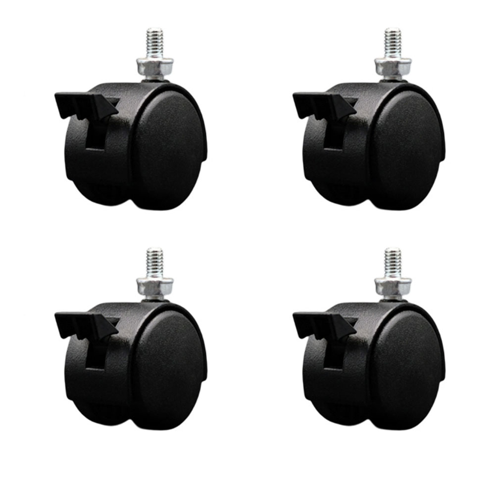 2 Inch Office Chair Wheels – Flat Black Metal Hooded Twin Wheel – 5/16 Inch - 18 TPI by 1/2 Inch Threaded Stems and Brakes – 300 lbs. Total Capacity – Set of 4 – Service Caster Brand — photo 1