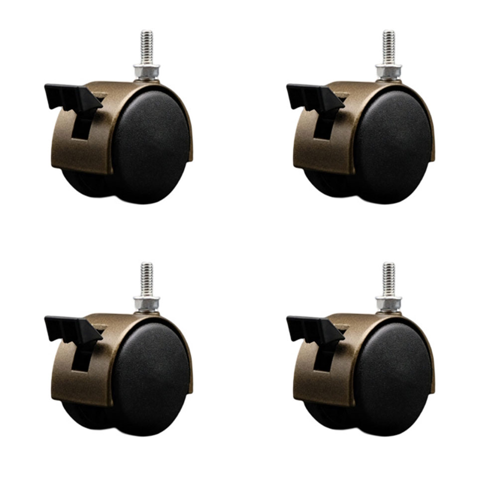 2 Inch Office Chair Wheels – Windsor Antique Metal Hooded Twin Wheel – 1/4 Inch - 20 TPI by 5/8 Inch Threaded Stems and Brakes – 300 lbs. Total Capacity – Set of 4 – Service Caster Brand — photo 1