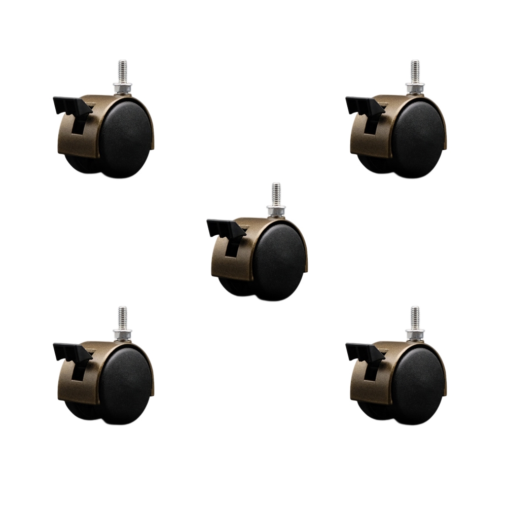 2 Inch Office Chair Wheels – Windsor Antique Metal Hooded Twin Wheel – 1/4 Inch - 20 TPI by 5/8 Inch Threaded Stems and Brakes – 375 lbs. Total Capacity – Set of 5 – Service Caster Brand — photo 1