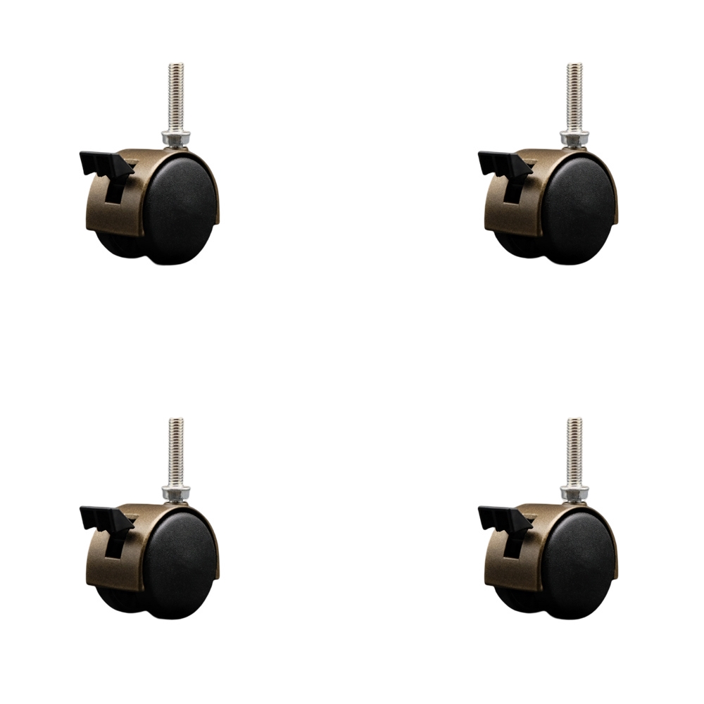 2 Inch Office Chair Wheels – Windsor Antique Metal Hooded Twin Wheel – 3/8 Inch - 16 TPI by 1-1/2 Inch Threaded Stems and Brakes – 300 lbs. Total Capacity – Set of 4 – Service Caster Brand — photo 1