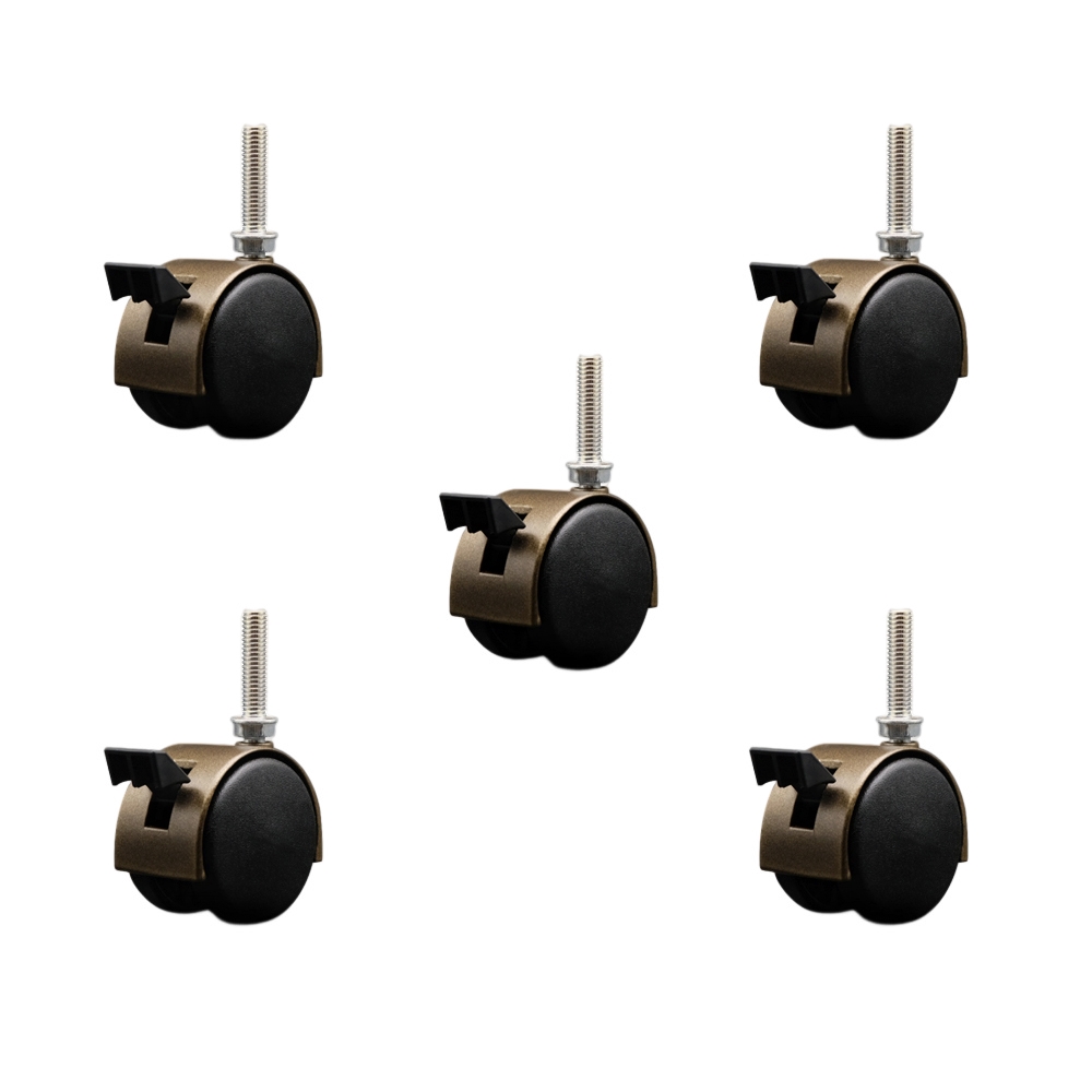 2 Inch Office Chair Wheels – Windsor Antique Metal Hooded Twin Wheel – 3/8 Inch - 16 TPI by 1-1/2 Inch Threaded Stems and Brakes – 375 lbs. Total Capacity – Set of 5 – Service Caster Brand — photo 1