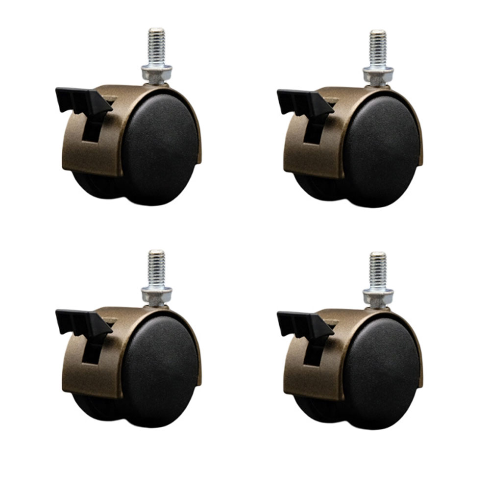2 Inch Office Chair Wheels – Windsor Antique Metal Hooded Twin Wheel – 3/8 Inch - 16 TPI by 3/4 Inch Threaded Stems and Brakes – 300 lbs. Total Capacity – Set of 4 – Service Caster Brand — photo 1