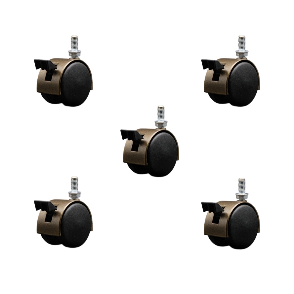 2 Inch Office Chair Wheels – Windsor Antique Metal Hooded Twin Wheel – 3/8 Inch - 16 TPI by 3/4 Inch Threaded Stems and Brakes – 375 lbs. Total Capacity – Set of 5 – Service Caster Brand — photo 1
