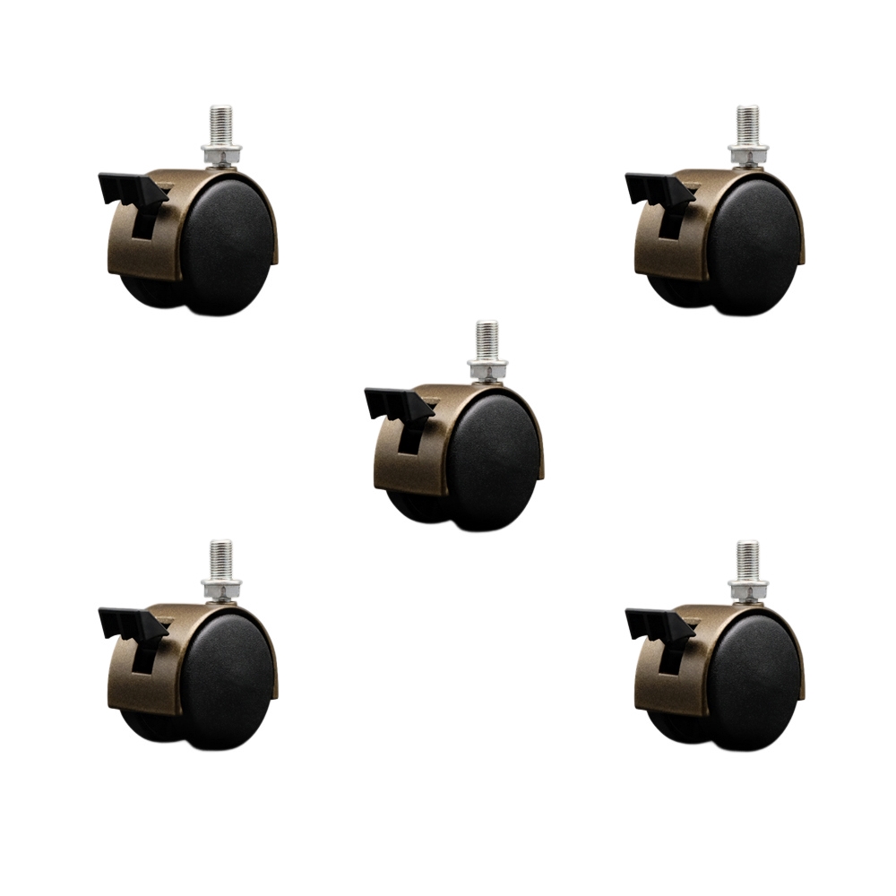 2 Inch Office Chair Wheels – Windsor Antique Metal Hooded Twin Wheel – 3/8 Inch - 24 TPI by 5/8 Inch Threaded Stems and Brakes – 375 lbs. Total Capacity – Set of 5 – Service Caster Brand — photo 1