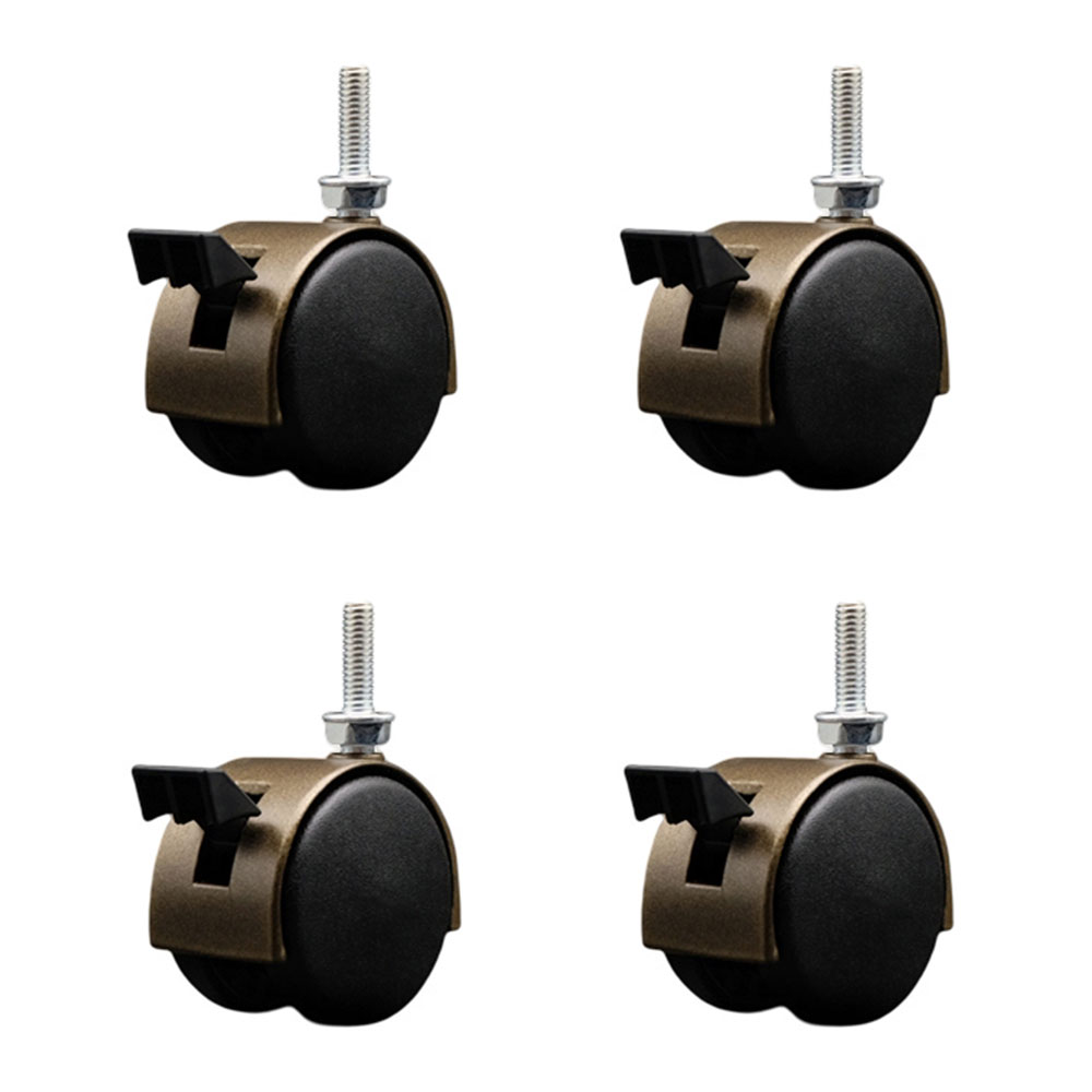 2 Inch Office Chair Wheels – Windsor Antique Metal Hooded Twin Wheel – 5/16 Inch - 18 TPI by 1 Inch Threaded Stems and Brakes – 300 lbs. Total Capacity – Set of 4 – Service Caster Brand — photo 1