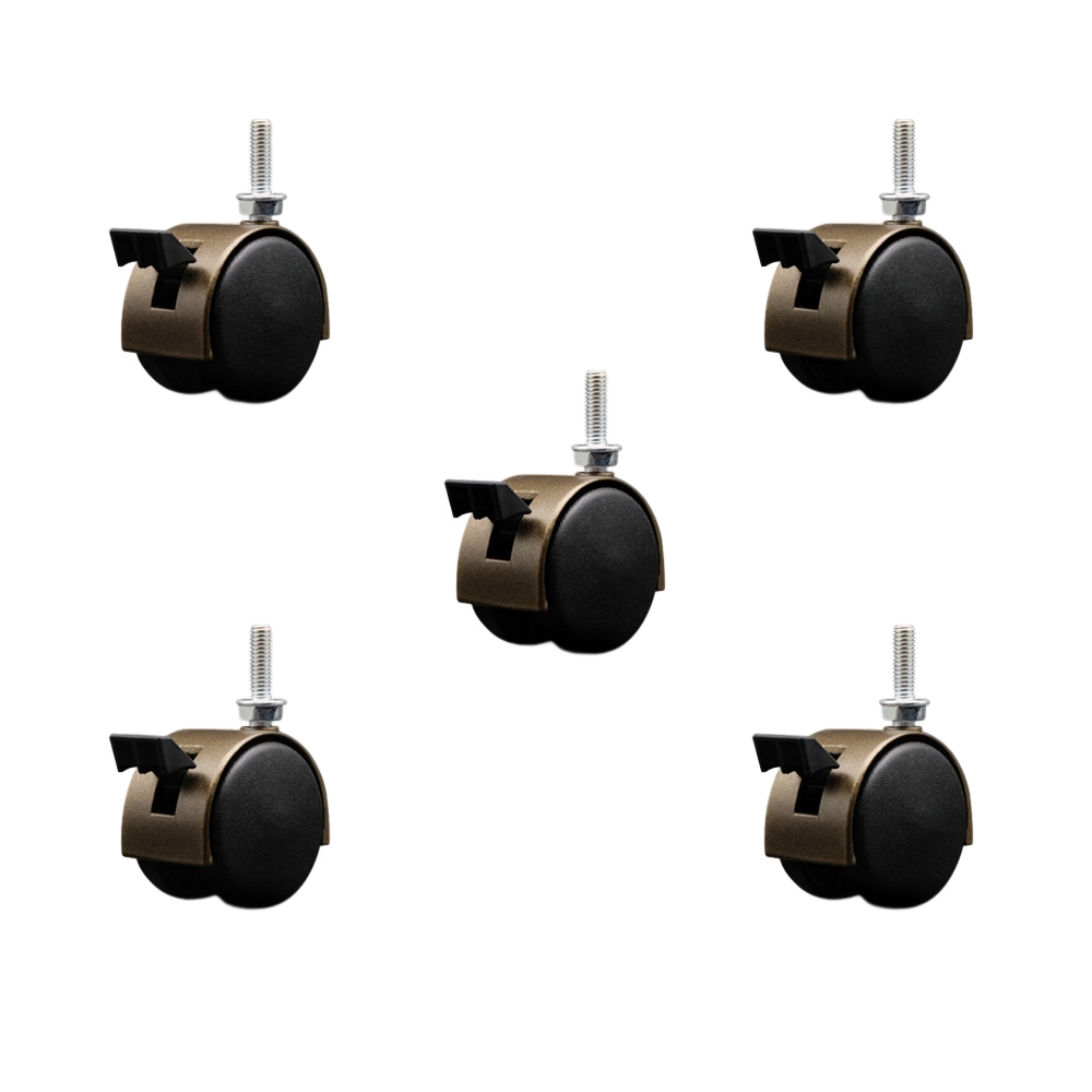 2 Inch Office Chair Wheels – Windsor Antique Metal Hooded Twin Wheel – 5/16 Inch - 18 TPI by 1 Inch Threaded Stems and Brakes – 375 lbs. Total Capacity – Set of 5 – Service Caster Brand — photo 1