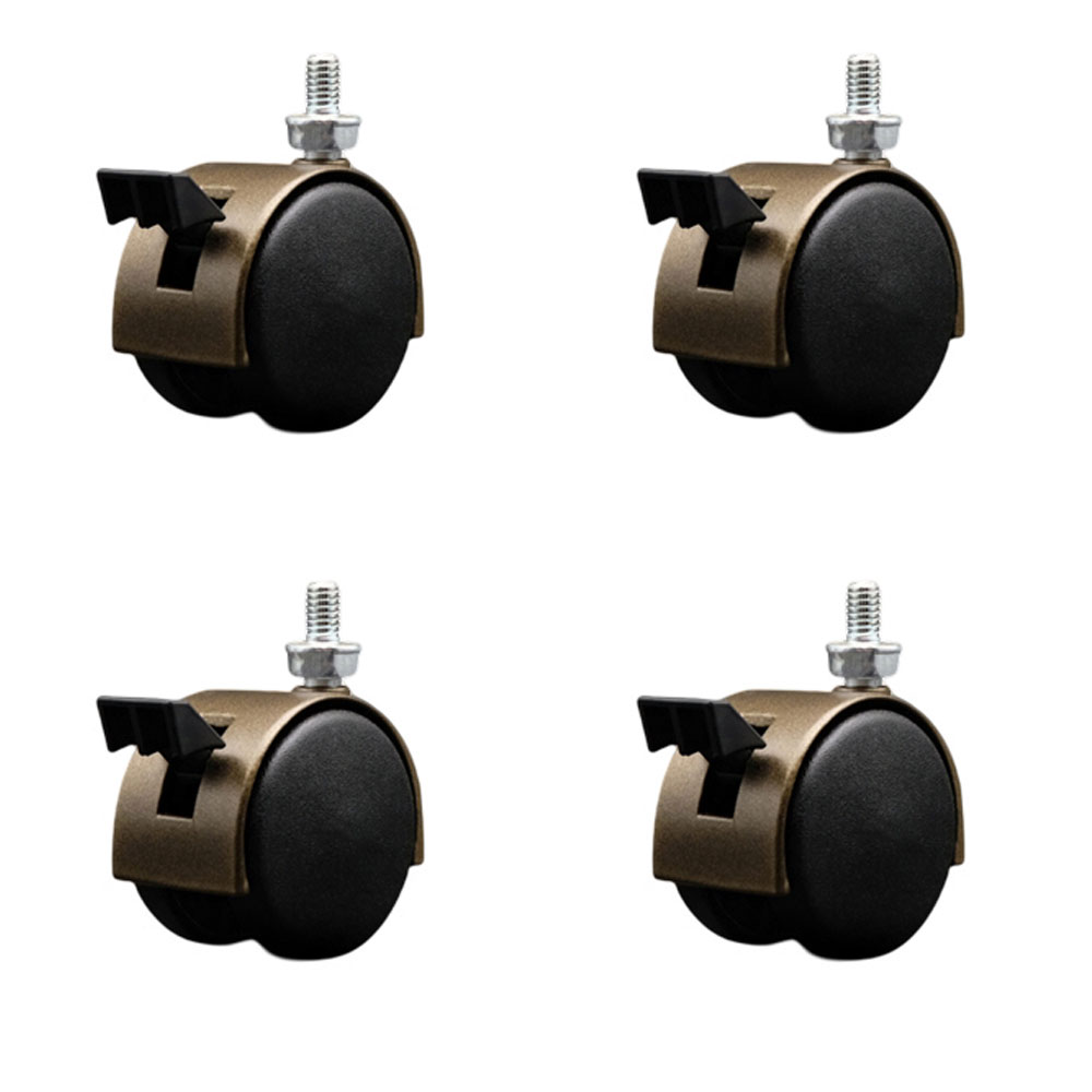 2 Inch Office Chair Wheels – Windsor Antique Metal Hooded Twin Wheel – 5/16 Inch - 18 TPI by 1/2 Inch Threaded Stems and Brakes – 300 lbs. Total Capacity – Set of 4 – Service Caster Brand — photo 1