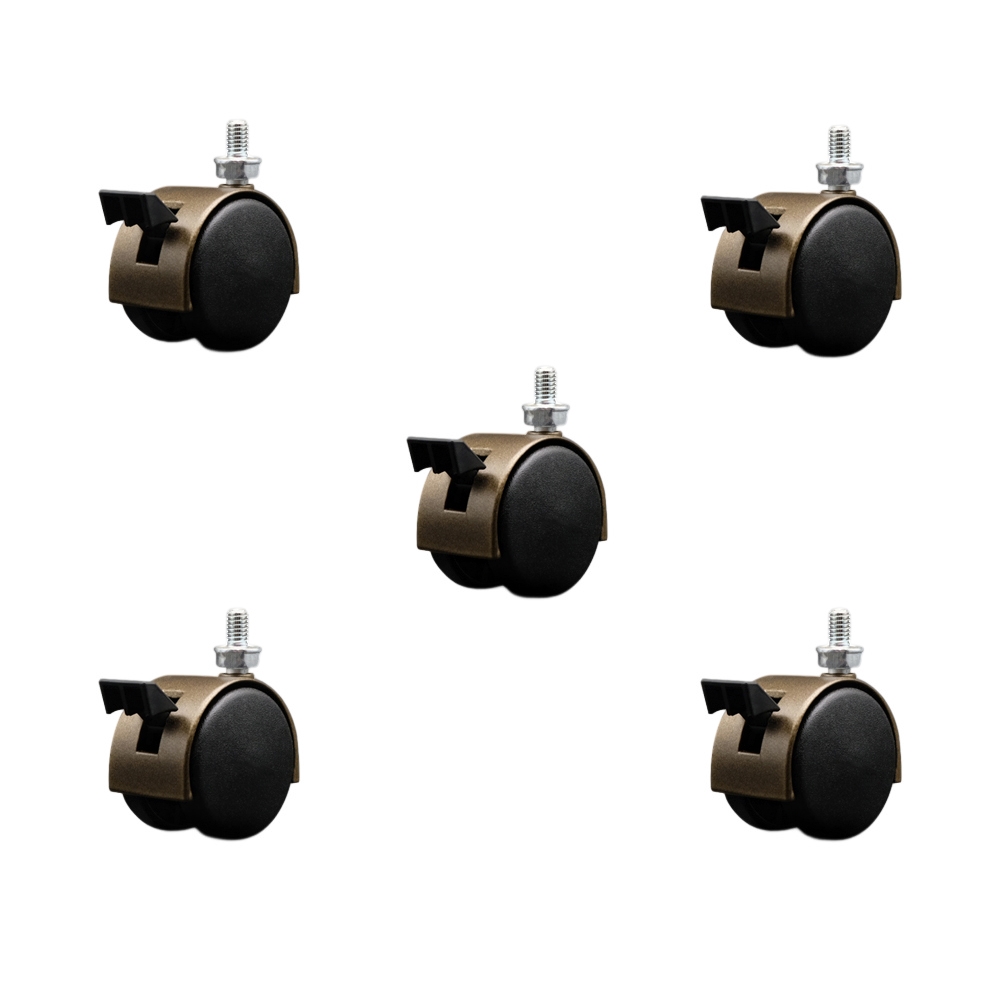 2 Inch Office Chair Wheels – Windsor Antique Metal Hooded Twin Wheel – 5/16 Inch - 18 TPI by 1/2 Inch Threaded Stems and Brakes – 375 lbs. Total Capacity – Set of 5 – Service Caster Brand — photo 1