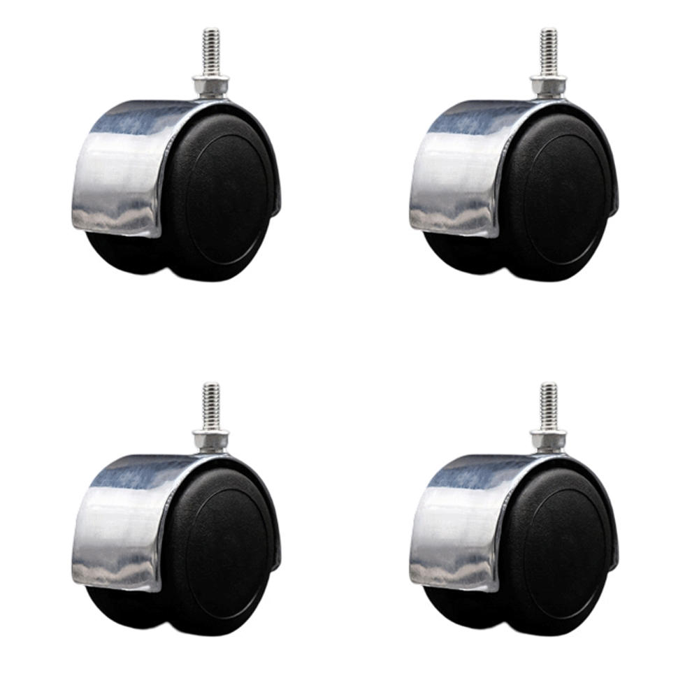 2 Inch Floor Safe Office Chair Wheels – Bright Chrome Metal Hooded Twin Wheel – 1/4" - 20 TPI x 5/8" Threaded Stems – 300 lbs. Total Capacity – Set of 4 – Service Caster Brand — photo 1