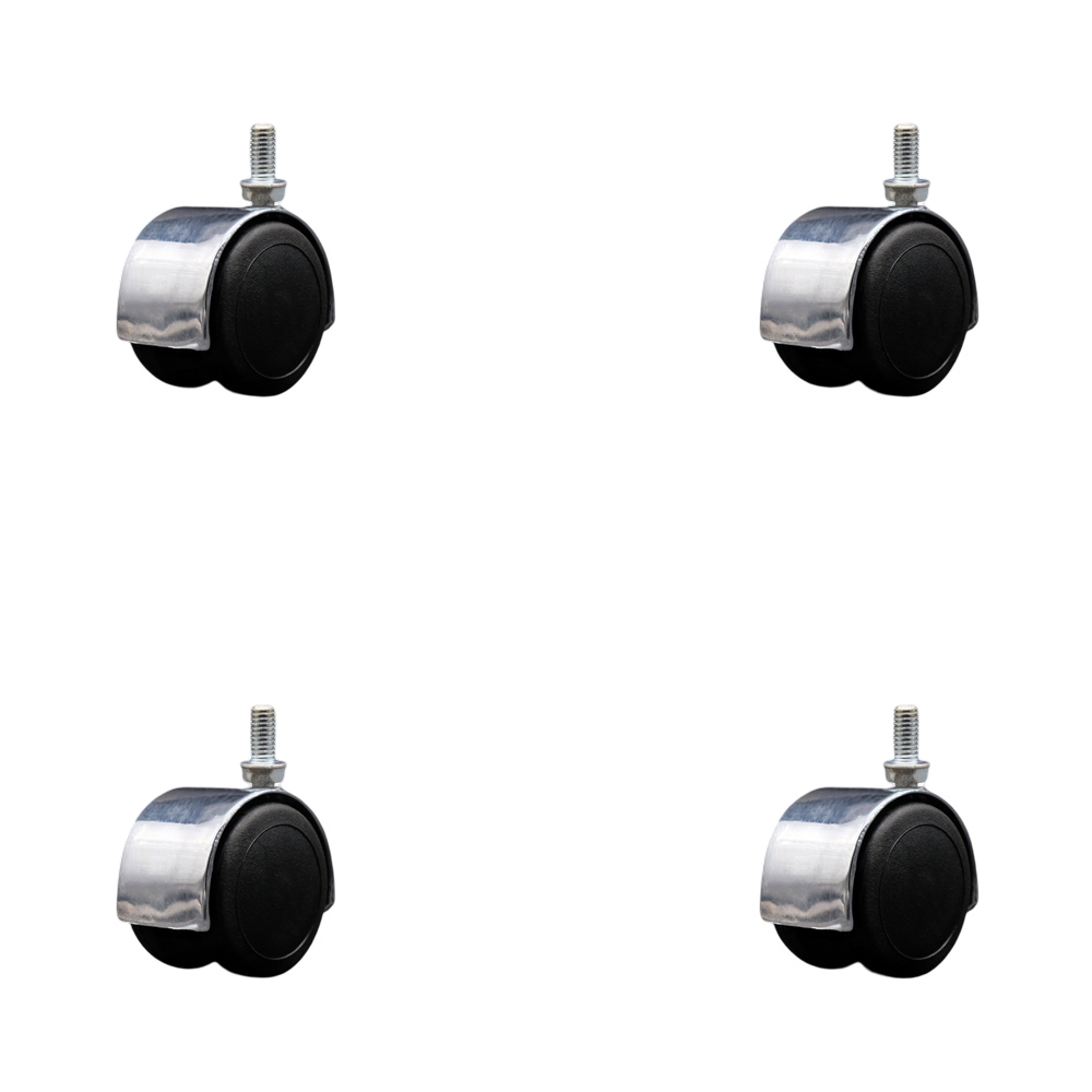 2 Inch Floor Safe Office Chair Wheels – Bright Chrome Metal Hooded Twin Wheel – 3/8" - 16 TPI x 3/4" Threaded Stems – 300 lbs. Total Capacity – Set of 4 – Service Caster Brand — photo 1