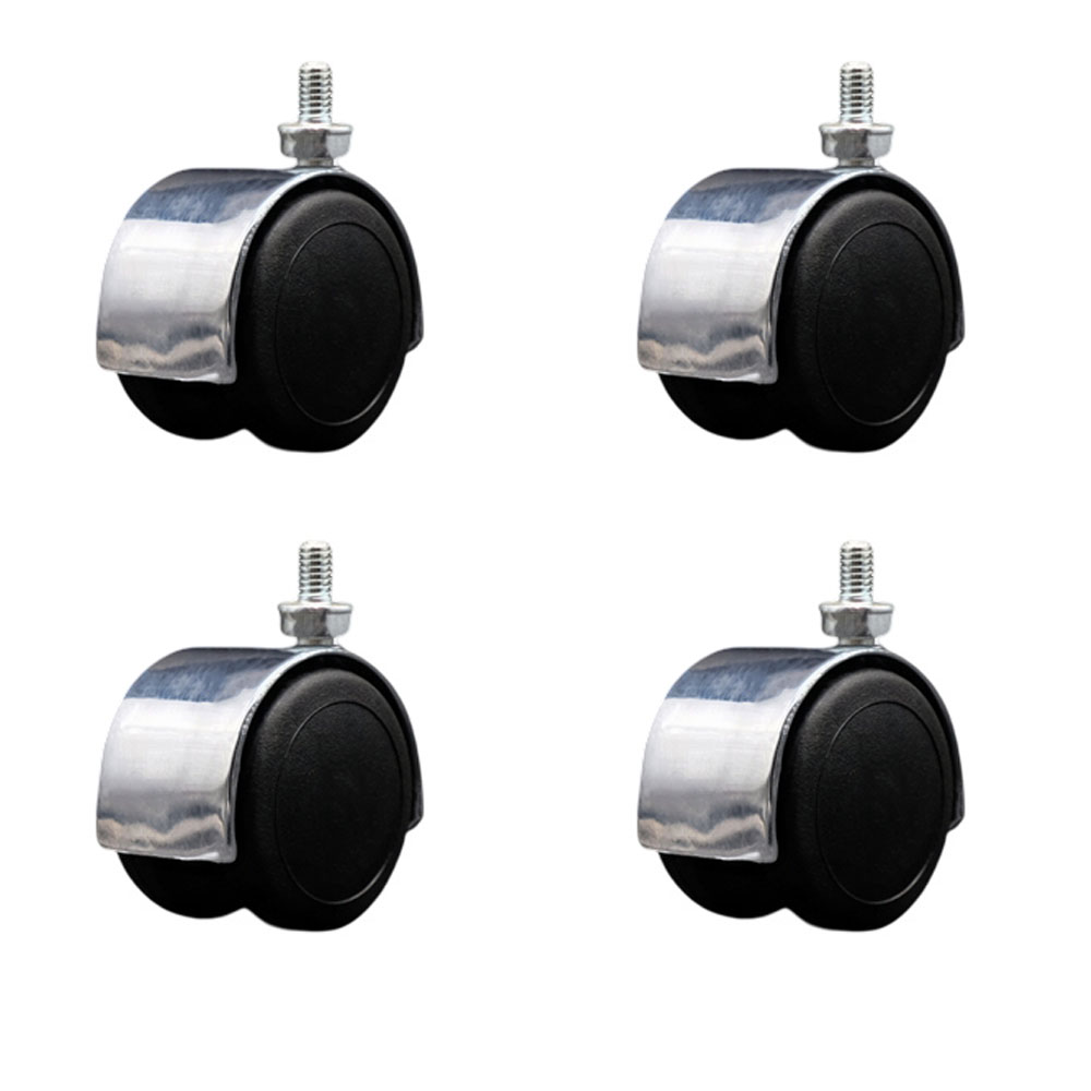 2 Inch Floor Safe Office Chair Wheels – Bright Chrome Metal Hooded Twin Wheel – 5/16" - 18 TPI x 1/2" Threaded Stems – 300 lbs. Total Capacity – Set of 4 – Service Caster Brand — photo 1