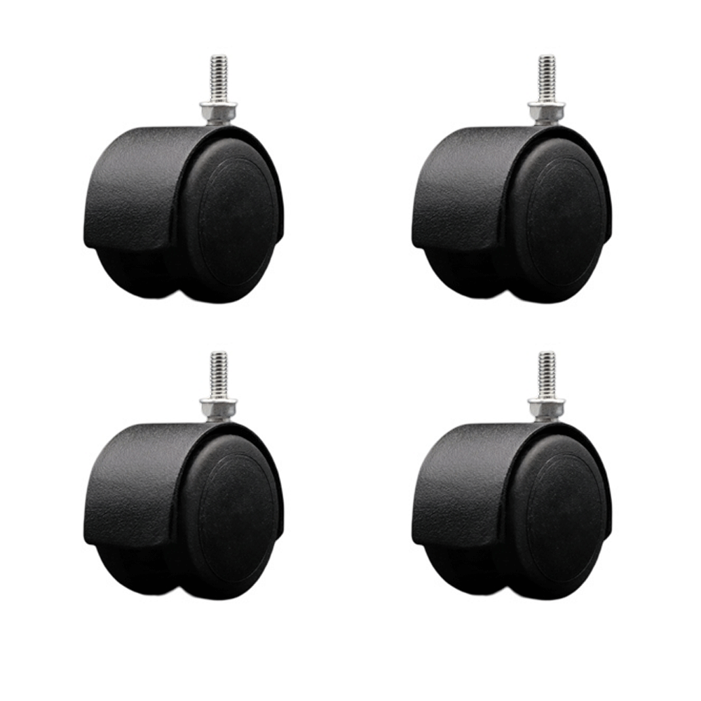 2 Inch Floor Safe Office Chair Wheels – Flat Black Metal Hooded Twin Wheel – 1/4" - 20 TPI x 5/8" Threaded Stems – 300 lbs. Total Capacity – Set of 4 – Service Caster Brand — photo 1