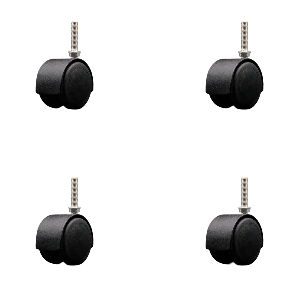 2 Inch Floor Safe Office Chair Wheels – Flat Black Metal Hooded Twin Wheel – 3/8" - 16 TPI x 1-1/2" Threaded Stems – 300 lbs. Total Capacity – Set of 4 – Service Caster Brand — photo 1