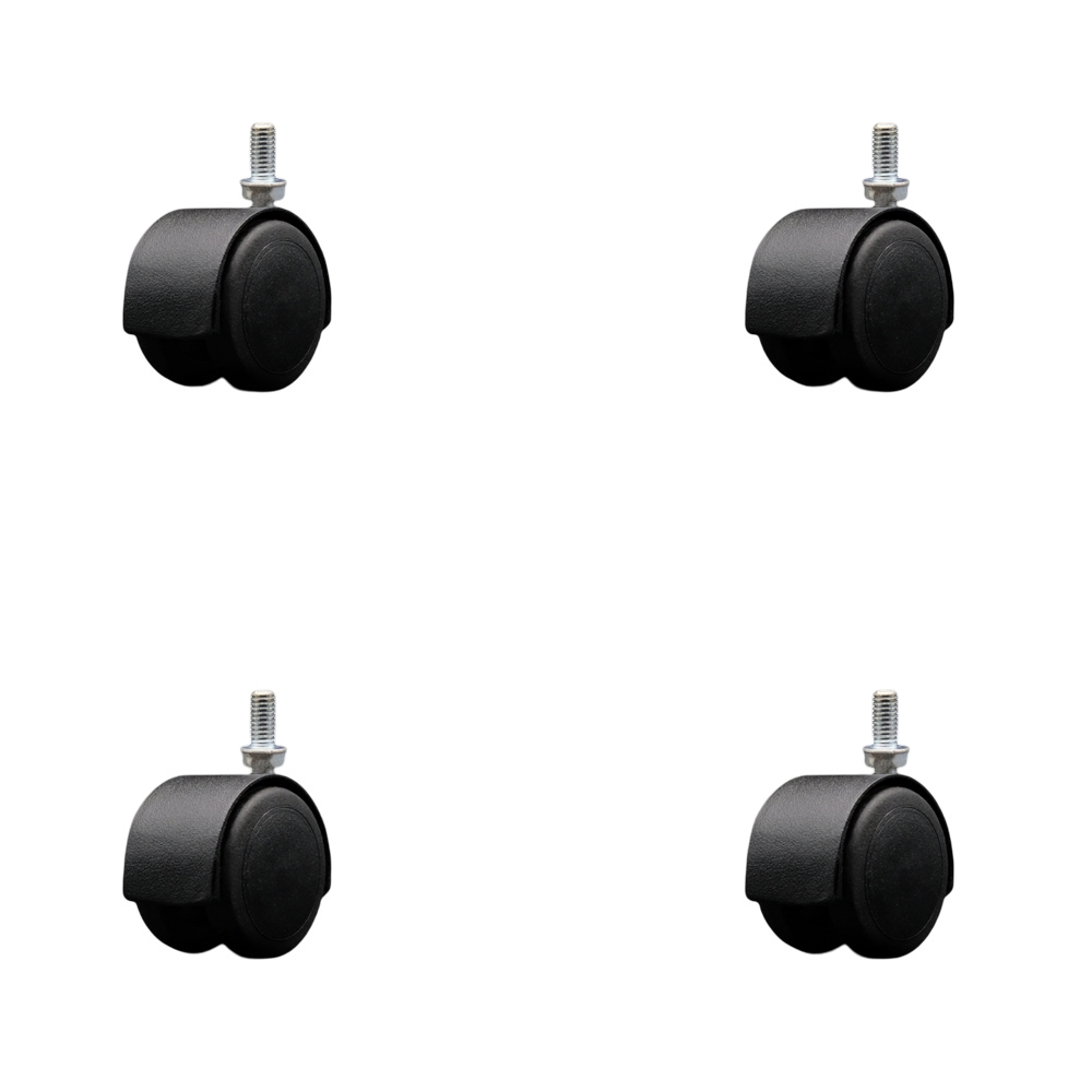 2 Inch Floor Safe Office Chair Wheels – Flat Black Metal Hooded Twin Wheel – 3/8" - 16 TPI x 3/4" Threaded Stems – 300 lbs. Total Capacity – Set of 4 – Service Caster Brand — photo 1