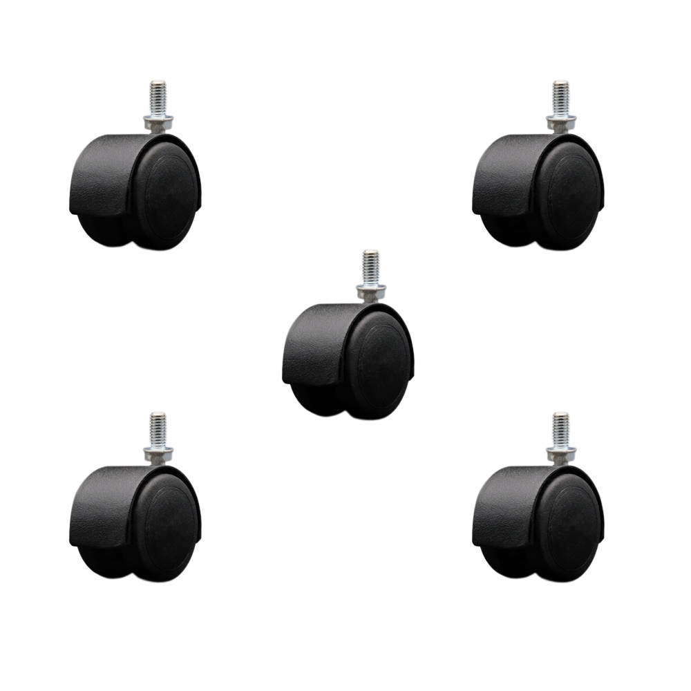 2 Inch Floor Safe Office Chair Wheels – Flat Black Metal Hooded Twin Wheel – 3/8" - 16 TPI x 3/4" Threaded Stems – 375 lbs. Total Capacity – Set of 5 – Service Caster Brand — photo 1