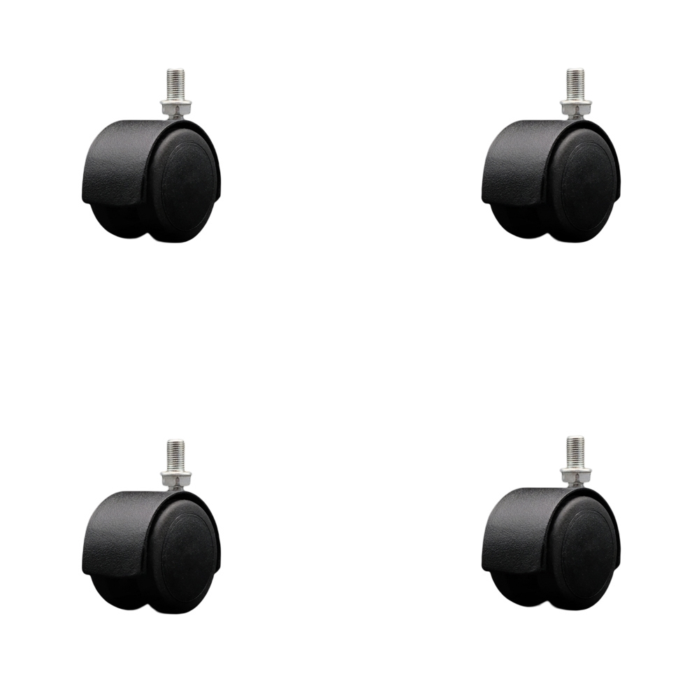 2 Inch Floor Safe Office Chair Wheels – Flat Black Metal Hooded Twin Wheel – 3/8" - 24 TPI x 5/8" Threaded Stems – 300 lbs. Total Capacity – Set of 4 – Service Caster Brand — photo 1