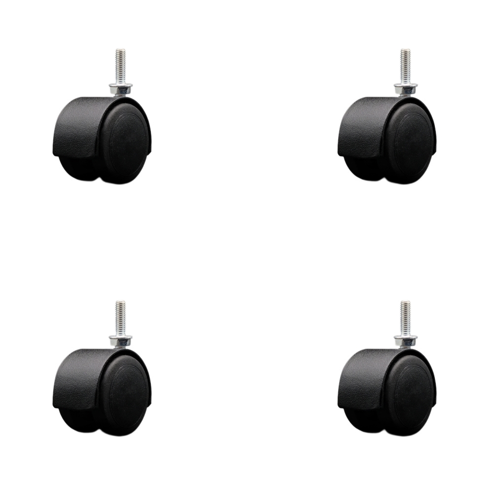 2 Inch Floor Safe Office Chair Wheels – Flat Black Metal Hooded Twin Wheel – 5/16" - 18 TPI x 1" Threaded Stems – 300 lbs. Total Capacity – Set of 4 – Service Caster Brand — photo 1