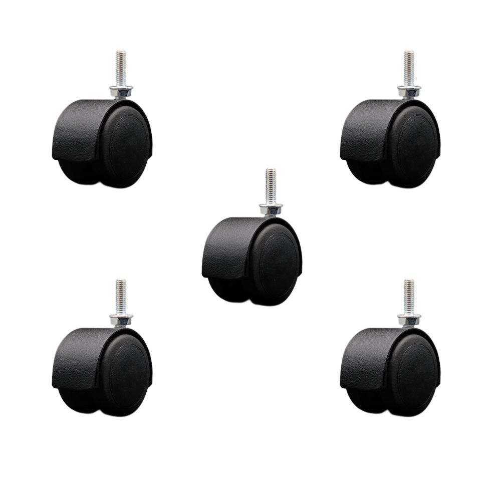 2 Inch Floor Safe Office Chair Wheels – Flat Black Metal Hooded Twin Wheel – 5/16" - 18 TPI x 1" Threaded Stems – 375 lbs. Total Capacity – Set of 5 – Service Caster Brand — photo 1