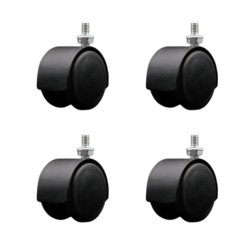 2 Inch Floor Safe Office Chair Wheels – Flat Black Metal Hooded Twin Wheel – 5/16" - 18 TPI x 1/2" Threaded Stems – 300 lbs. Total Capacity – Set of 4 – Service Caster Brand — photo 1