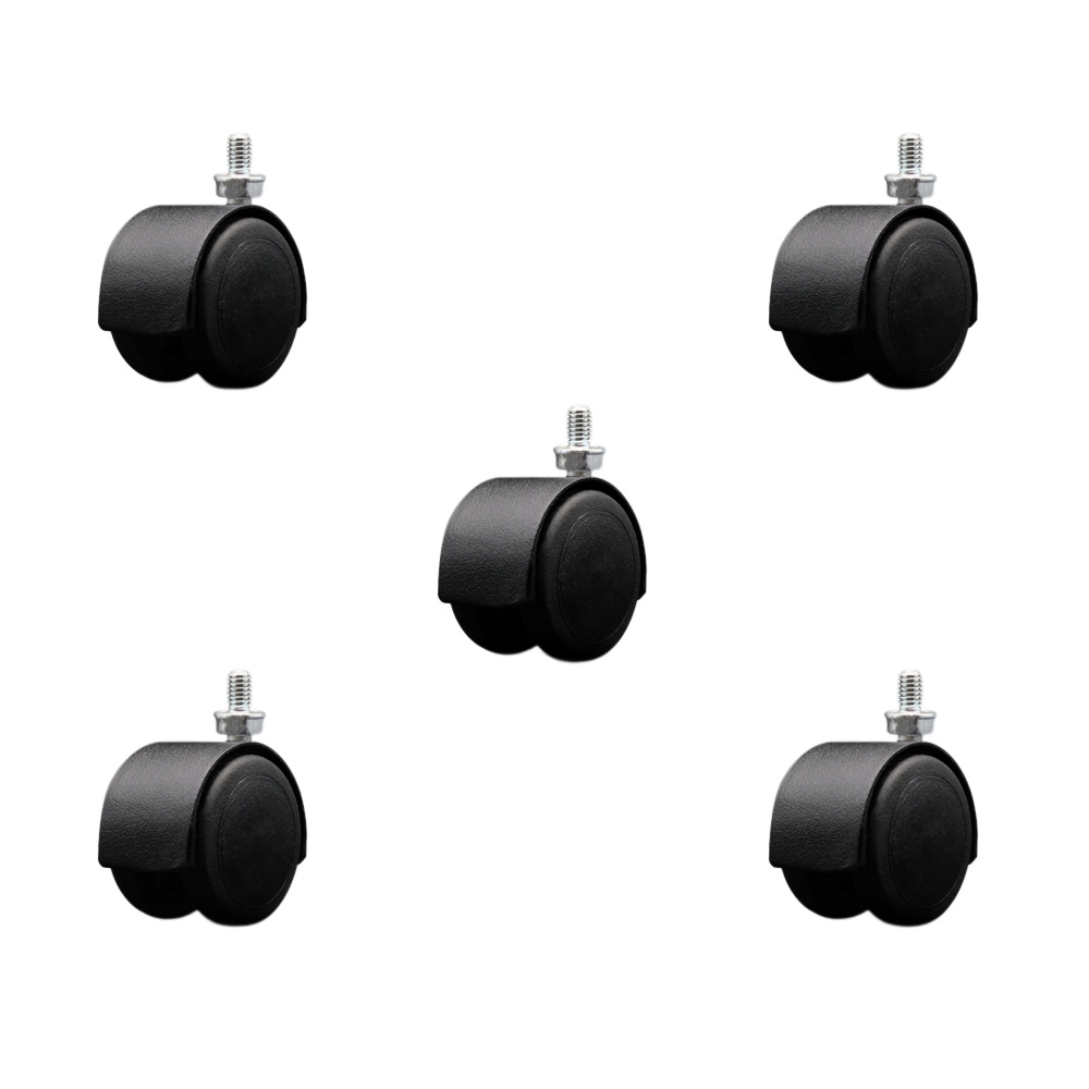 2 Inch Floor Safe Office Chair Wheels – Flat Black Metal Hooded Twin Wheel – 5/16" - 18 TPI x 1/2" Threaded Stems – 375 lbs. Total Capacity – Set of 5 – Service Caster Brand — photo 1