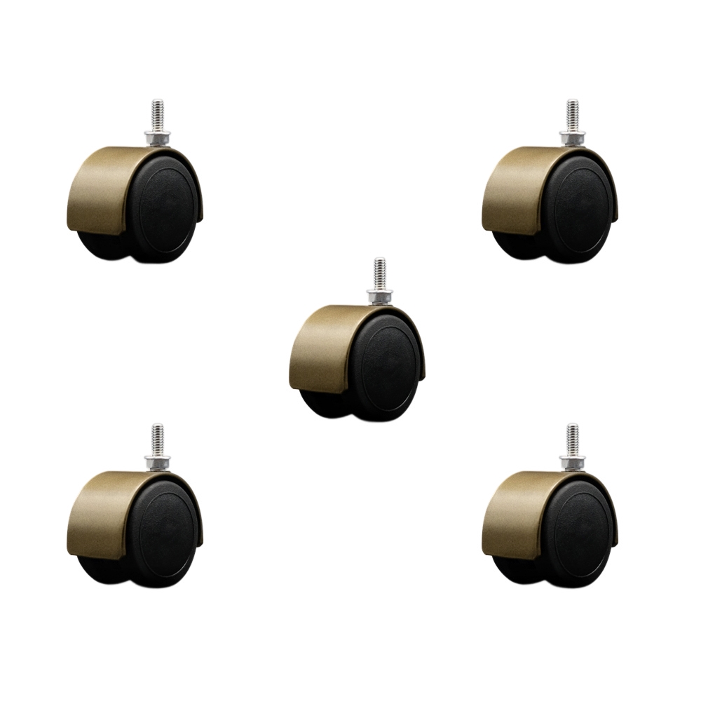 2 Inch Floor Safe Office Chair Wheels – Windsor Antique Metal Hooded Twin Wheel – 1/4" - 20 TPI x 5/8" Threaded Stems – 375 lbs. Total Capacity – Set of 5 – Service Caster Brand — photo 1