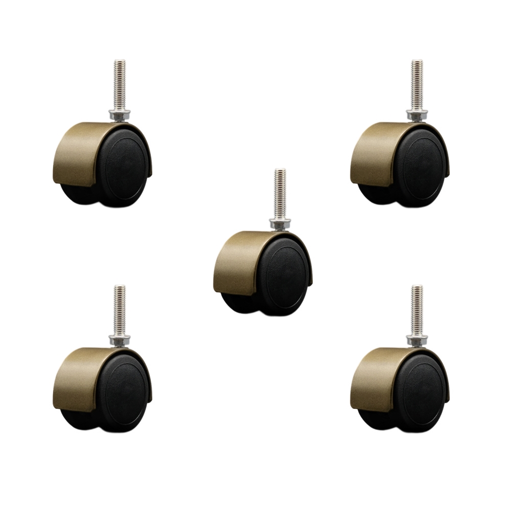 2 Inch Floor Safe Office Chair Wheels – Windsor Antique Metal Hooded Twin Wheel – 3/8" - 16 TPI x 1-1/2" Threaded Stems – 375 lbs. Total Capacity – Set of 5 – Service Caster Brand — photo 1