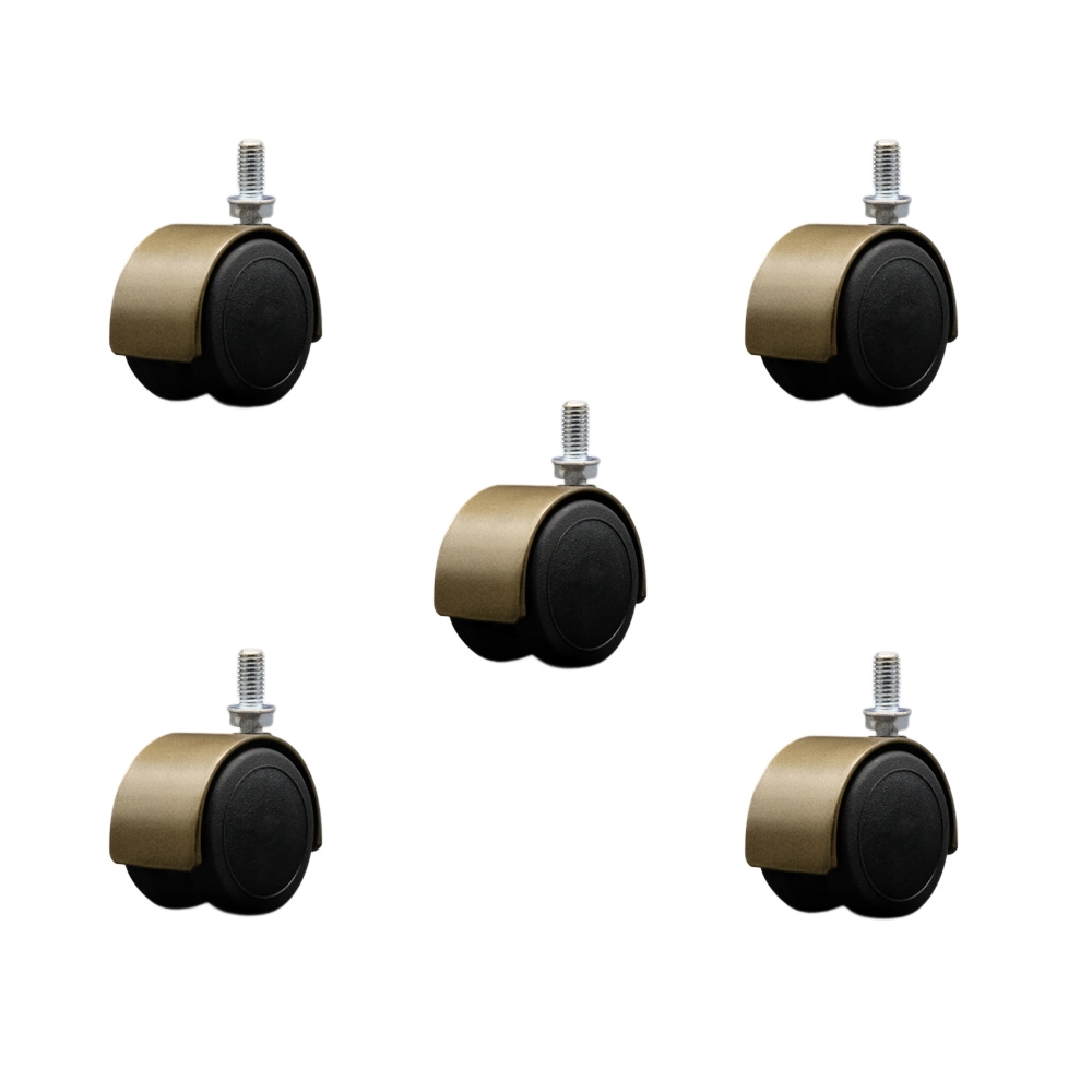 2 Inch Floor Safe Office Chair Wheels – Windsor Antique Metal Hooded Twin Wheel – 3/8" - 16 TPI x 3/4" Threaded Stems – 375 lbs. Total Capacity – Set of 5 – Service Caster Brand — photo 1