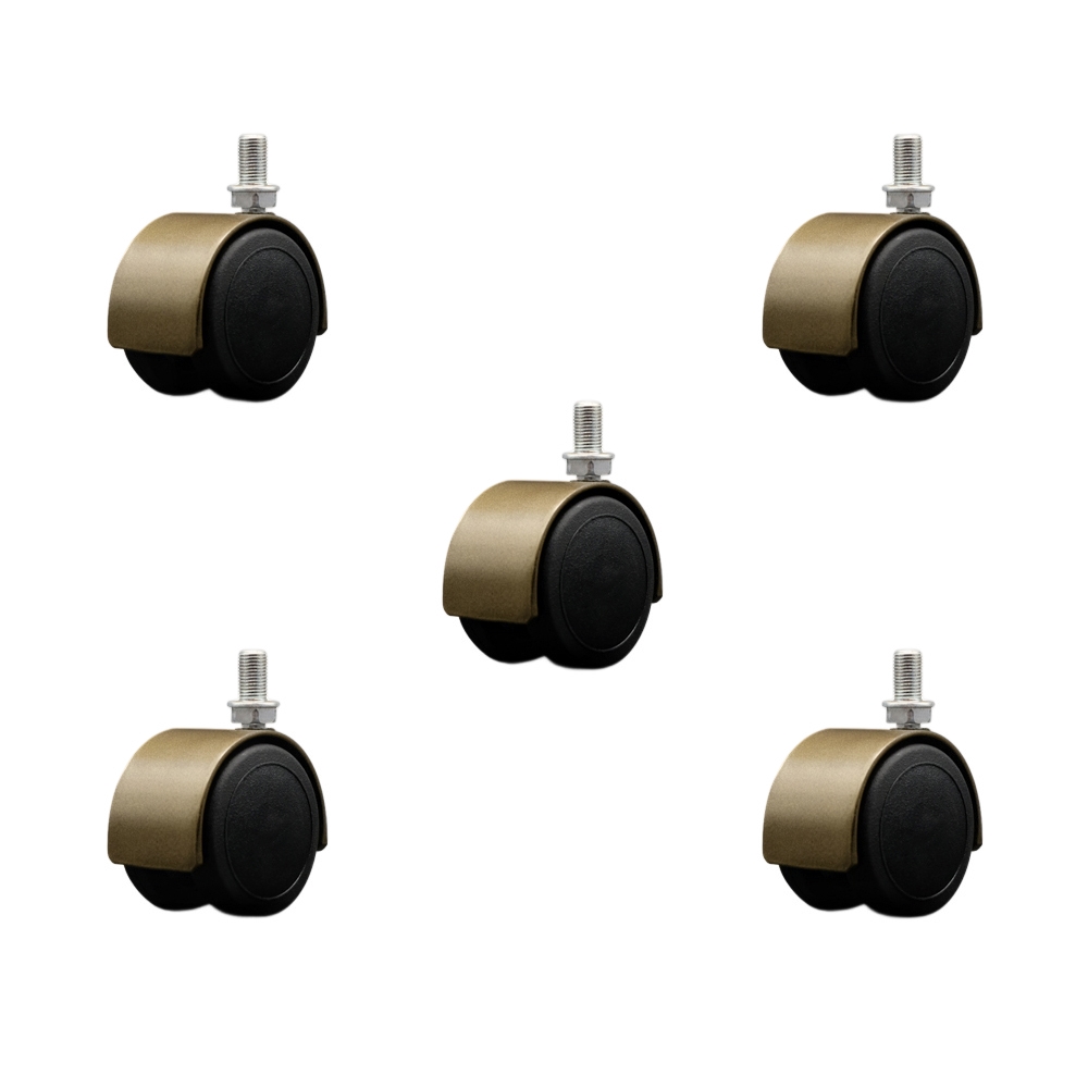 2 Inch Floor Safe Office Chair Wheels – Windsor Antique Metal Hooded Twin Wheel – 3/8" - 24 TPI x 5/8" Threaded Stems – 375 lbs. Total Capacity – Set of 5 – Service Caster Brand — photo 1