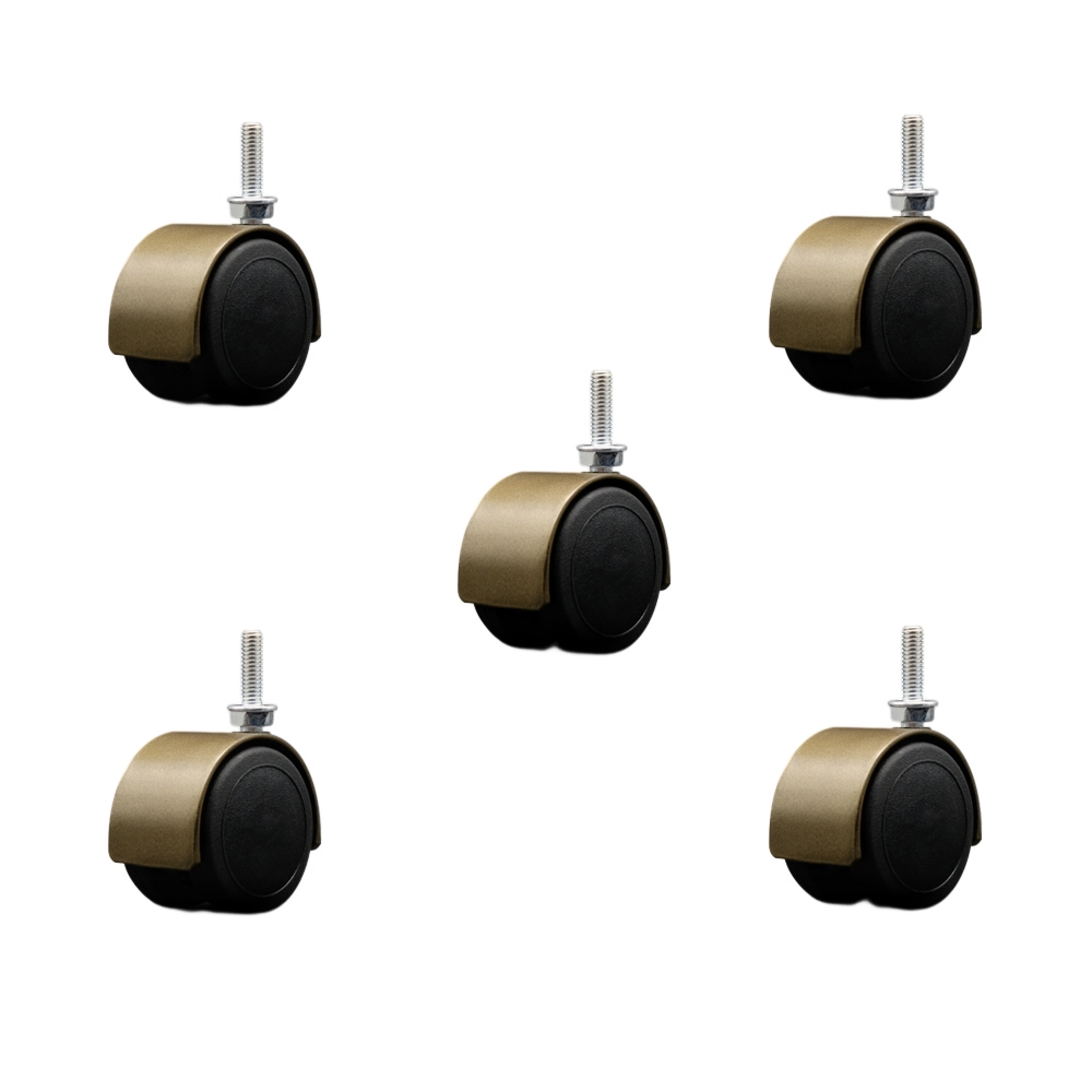 2 Inch Floor Safe Office Chair Wheels – Windsor Antique Metal Hooded Twin Wheel – 5/16" - 18 TPI x 1" Threaded Stems – 375 lbs. Total Capacity – Set of 5 – Service Caster Brand — photo 1