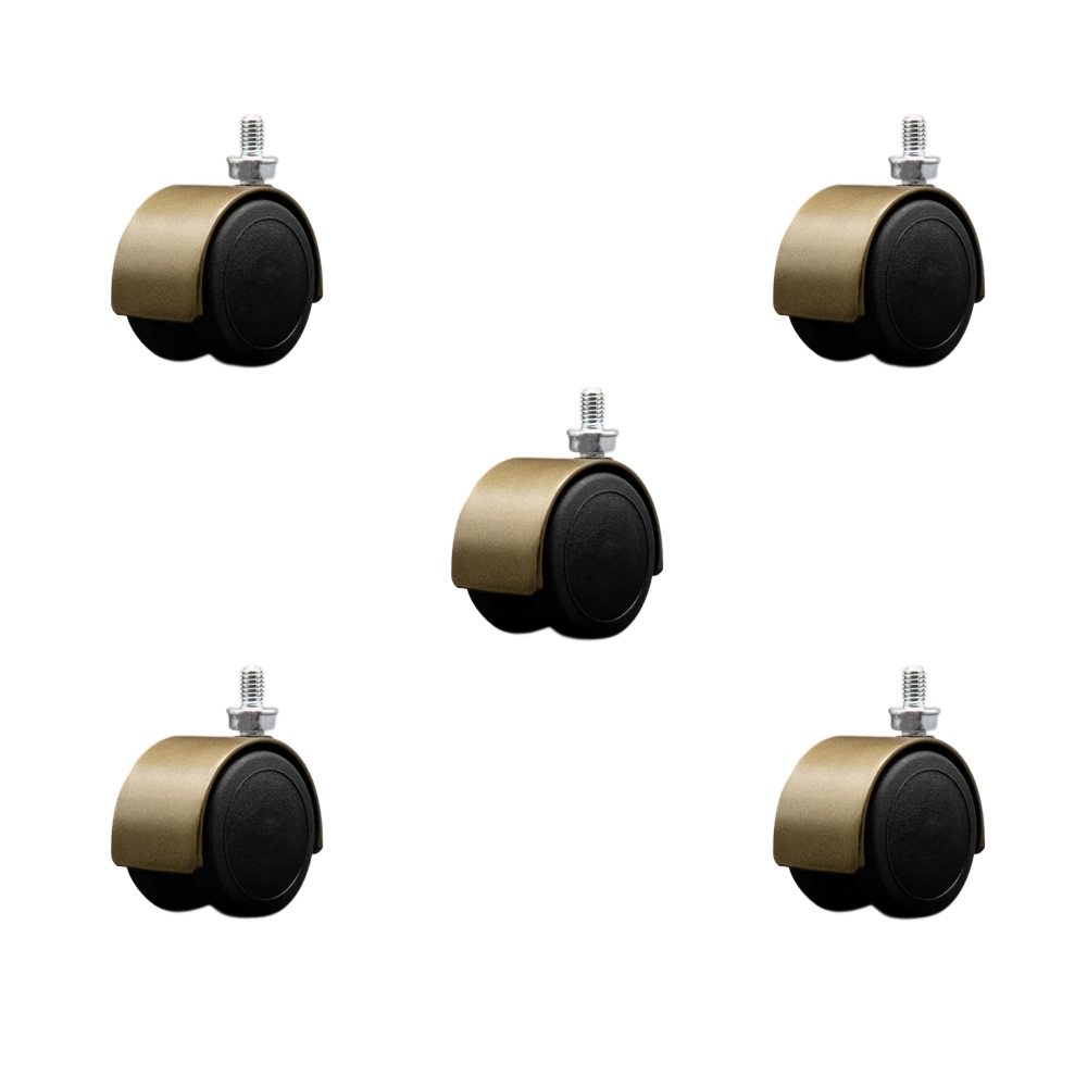 2 Inch Floor Safe Office Chair Wheels – Windsor Antique Metal Hooded Twin Wheel – 5/16" - 18 TPI x 1/2" Threaded Stems – 375 lbs. Total Capacity – Set of 5 – Service Caster Brand — photo 1