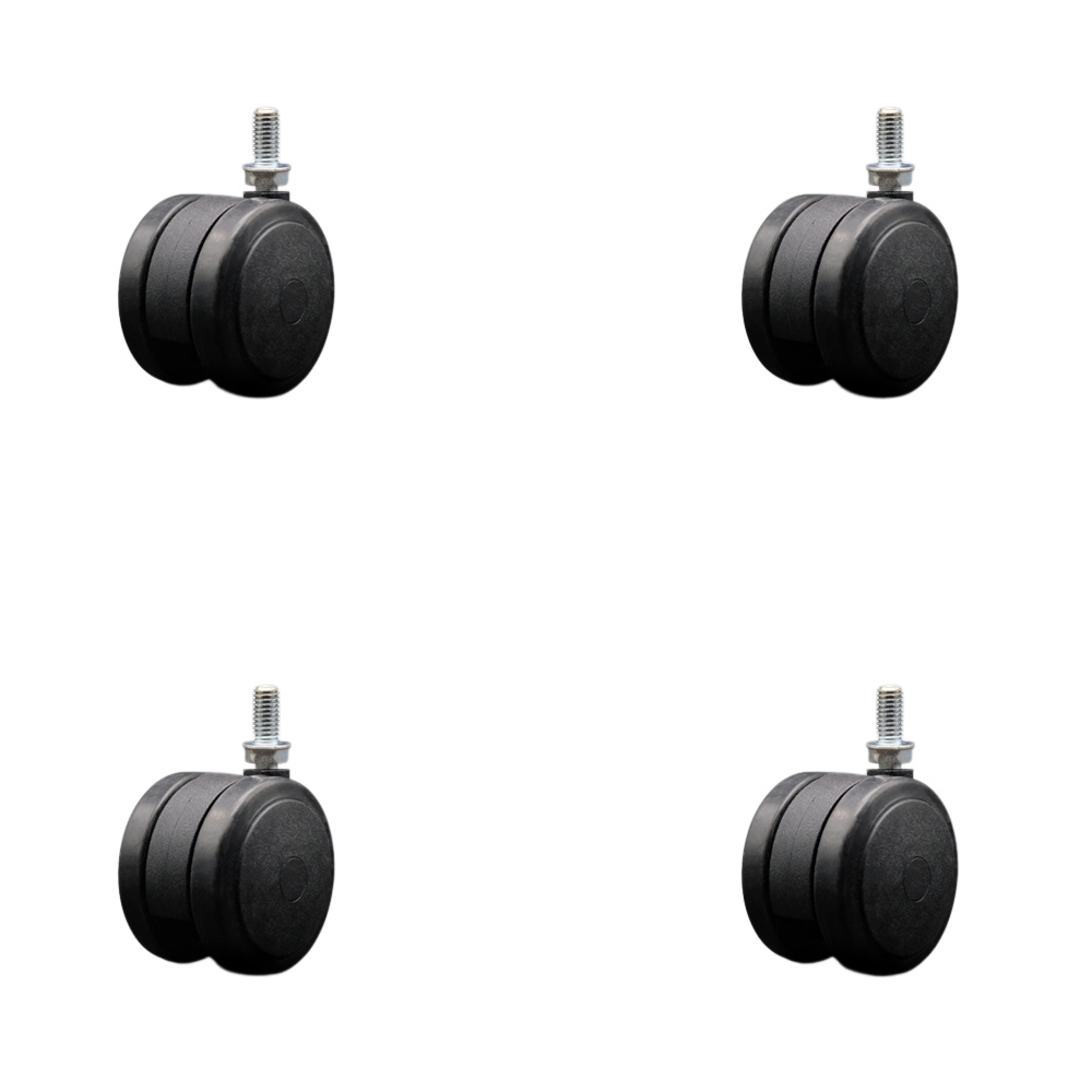 2-3/8 Inch Floor Safe Office Chair Wheels - Black Non-Marking Thermoplastic Rubber Twin Wheels - 3/8" - 16 TPI x 3/4" Threaded Stems - 400 lbs. Total Capacity - Set of 4 - Service Caster Brand — photo 1