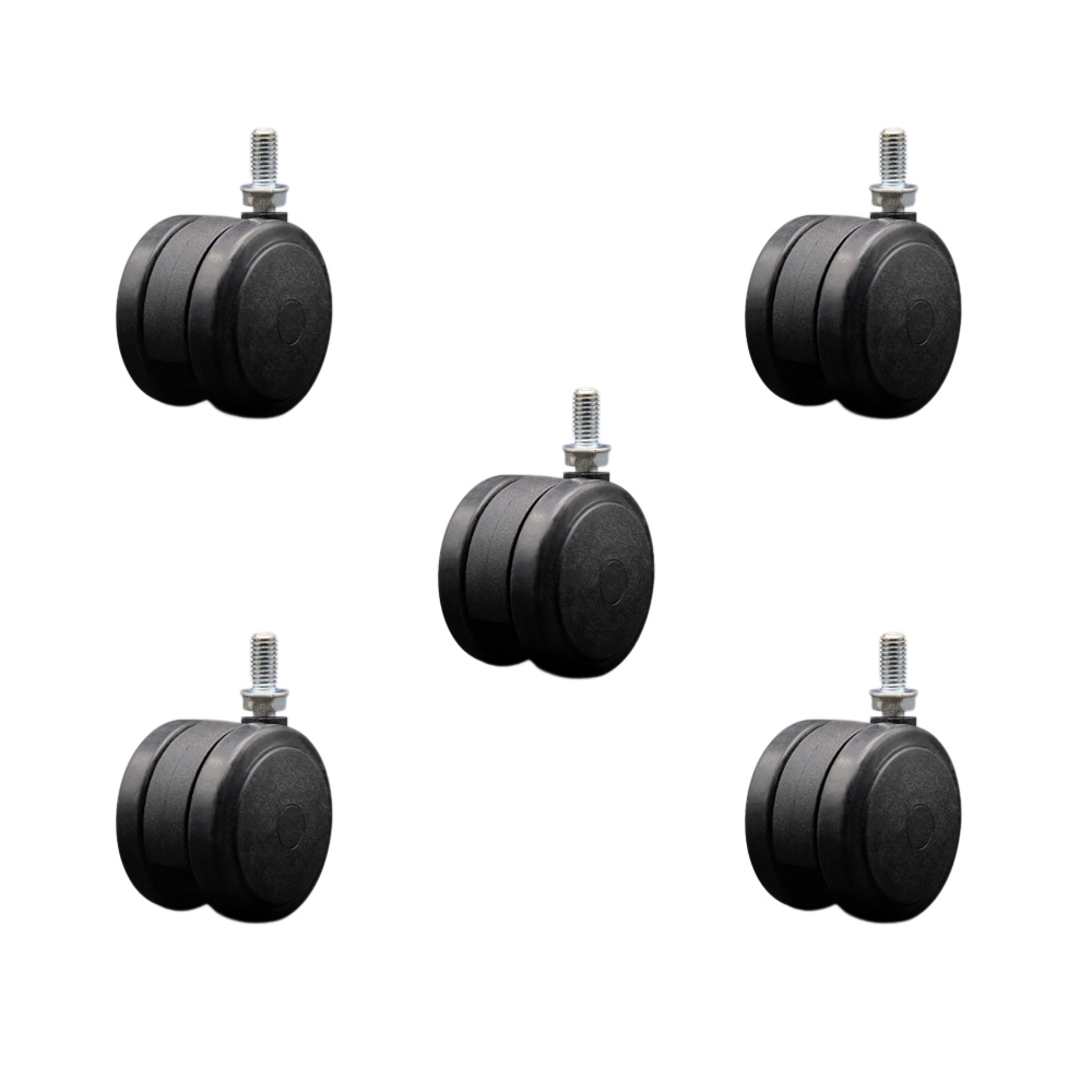 2-3/8 Inch Floor Safe Office Chair Wheels - Black Non-Marking Thermoplastic Rubber Twin Wheels - 3/8" - 16 TPI x 3/4" Threaded Stems - 500 lbs. Total Capacity - Set of 5 - Service Caster Brand — photo 1