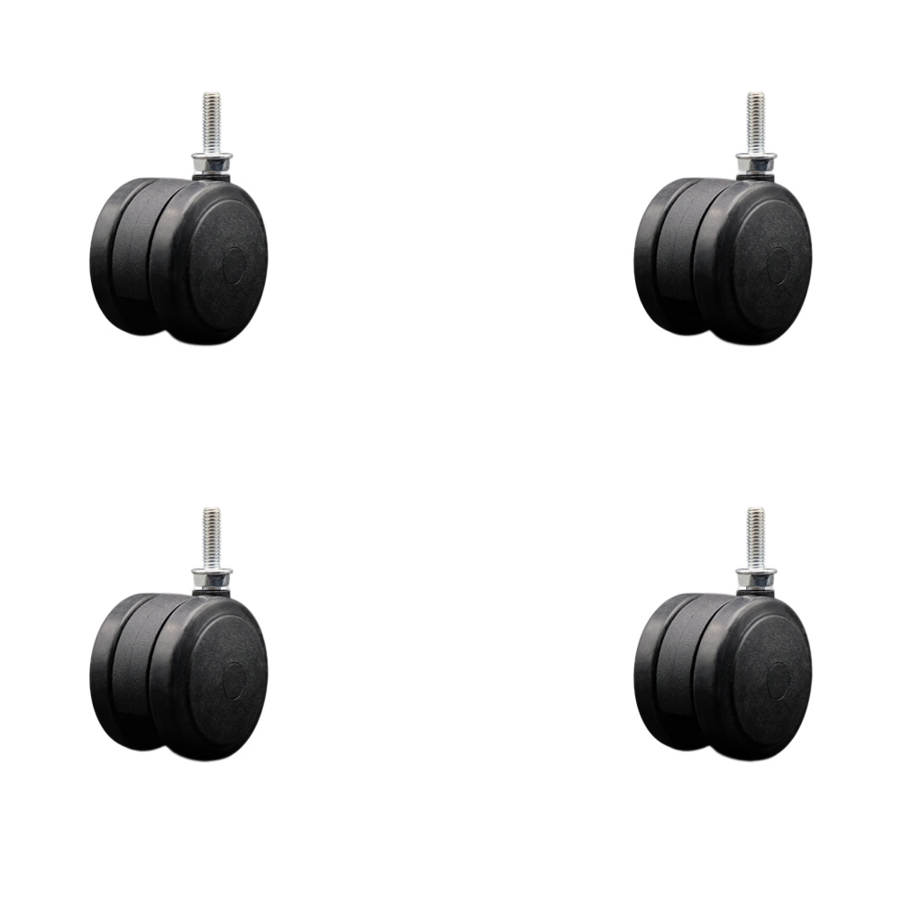 2-3/8 Inch Floor Safe Office Chair Wheels - Black Non-Marking Thermoplastic Rubber Twin Wheels - 5/16" - 18 TPI x 1" Threaded Stems - 400 lbs. Total Capacity - Set of 4 - Service Caster Brand — photo 1