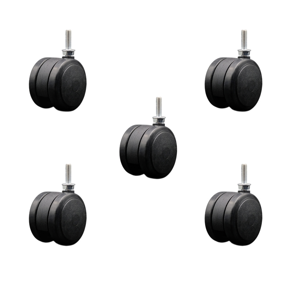 2-3/8 Inch Floor Safe Office Chair Wheels - Black Non-Marking Thermoplastic Rubber Twin Wheels - 5/16" - 18 TPI x 1" Threaded Stems - 500 lbs. Total Capacity - Set of 5 - Service Caster Brand — photo 1