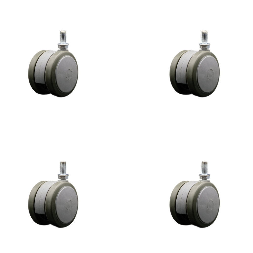 2-3/8 Inch Floor Safe Office Chair Wheels - Gray Non-Marking Thermoplastic Rubber Twin Wheels - 3/8" - 16 TPI x 3/4" Threaded Stems - 400 lbs. Total Capacity - Set of 4 - Service Caster Brand — photo 1