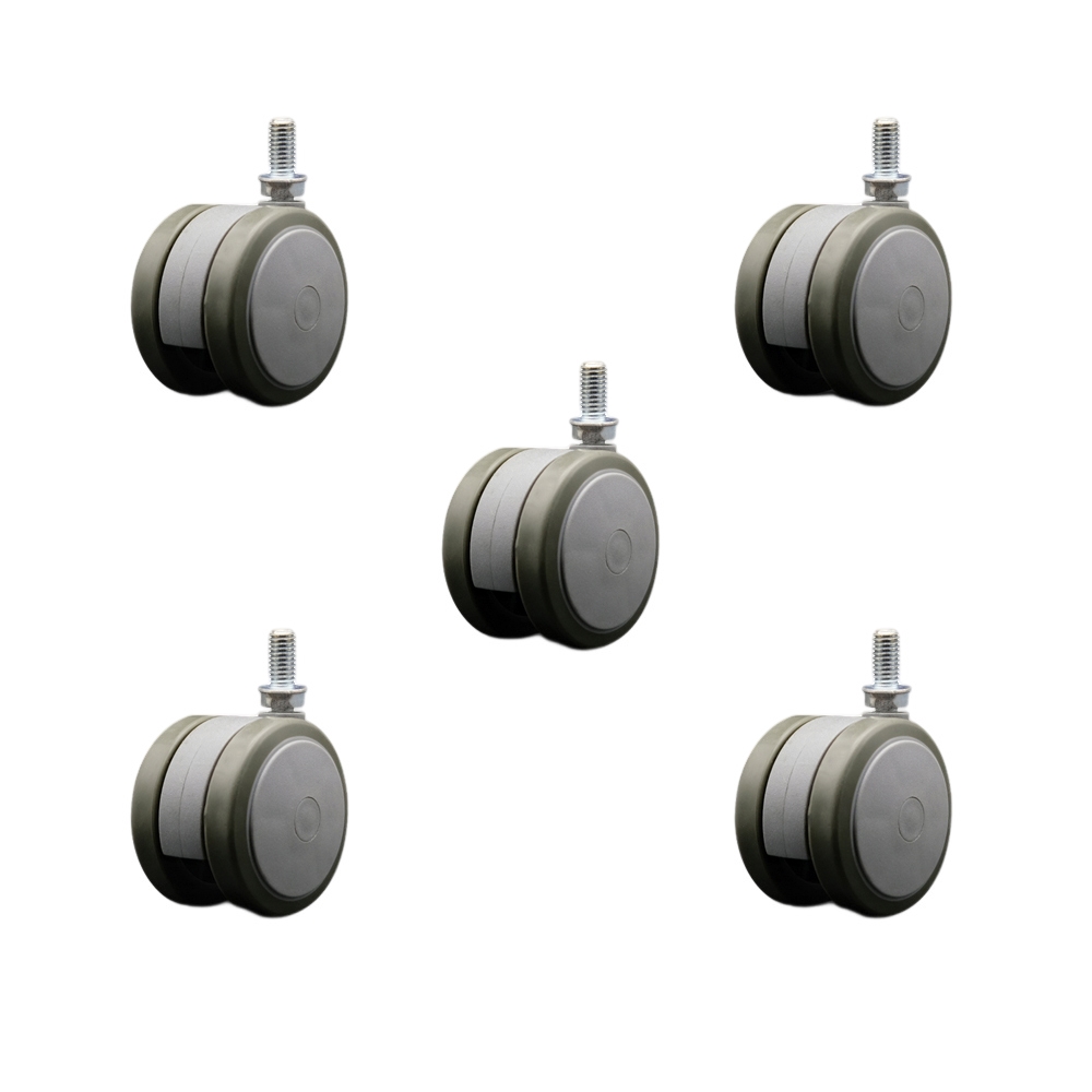 2-3/8 Inch Floor Safe Office Chair Wheels - Gray Non-Marking Thermoplastic Rubber Twin Wheels - 3/8" - 16 TPI x 3/4" Threaded Stems - 500 lbs. Total Capacity - Set of 5 - Service Caster Brand — photo 1