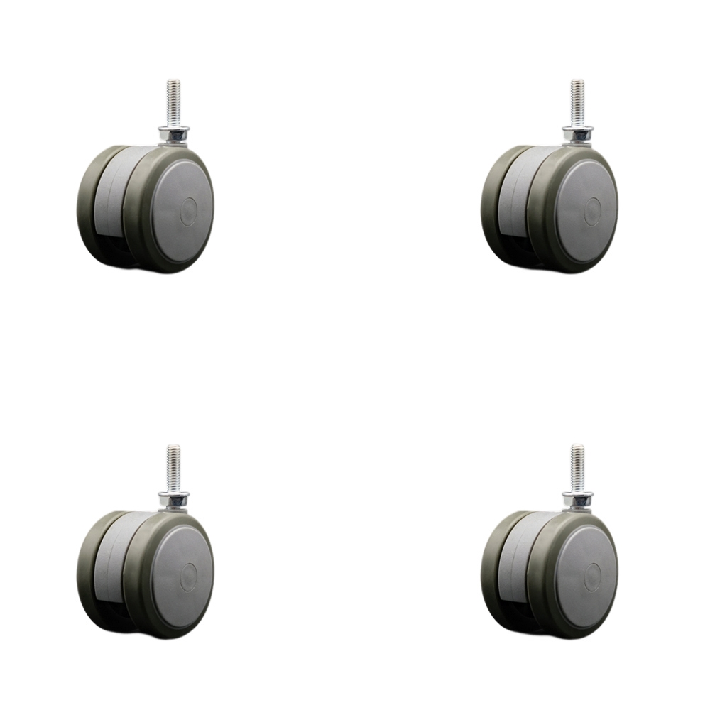 2-3/8 Inch Floor Safe Office Chair Wheels - Gray Non-Marking Thermoplastic Rubber Twin Wheels - 5/16" - 18 TPI x 1" Threaded Stems - 400 lbs. Total Capacity - Set of 4 - Service Caster Brand — photo 1