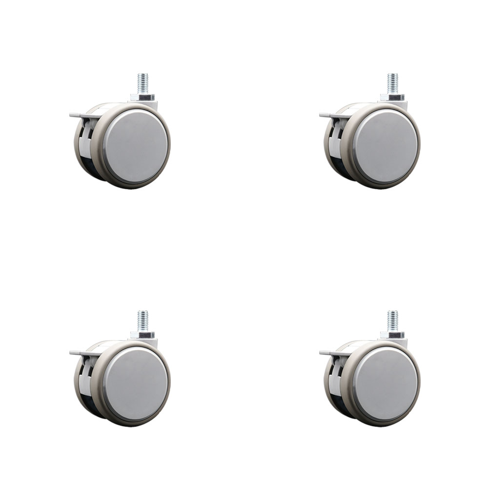 2.375 Inch MRI Safe Swivel Casters with Brakes – Quiet Non-Marking Gray Thermoplastic Rubber Twin Wheels – 3/8" - 16 TPI x 3/4" Threaded Stems – 264 lbs. Total Capacity–Set of 4 – Service Caster Brand — photo 1