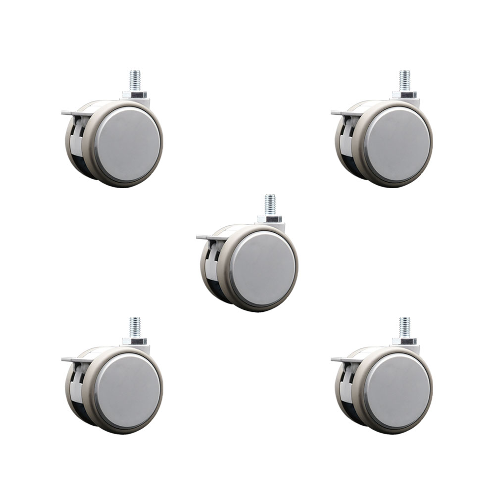 2.375 Inch MRI Safe Swivel Casters with Brakes – Quiet Non-Marking Gray Thermoplastic Rubber Twin Wheels – 3/8" - 16 TPI x 3/4" Threaded Stems – 330 lbs. Total Capacity–Set of 5 – Service Caster Brand — photo 1