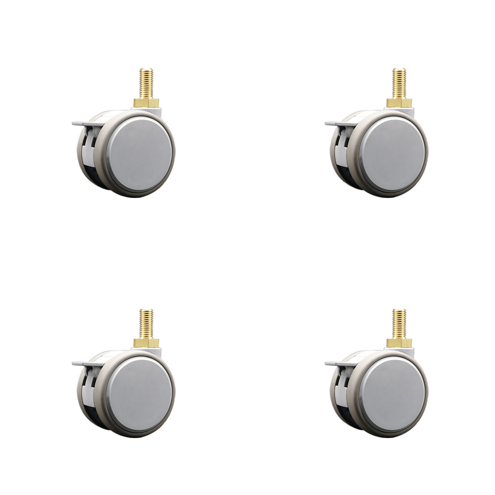 2.375 Inch MRI Safe Swivel Casters with Brakes – Quiet Non-Marking Gray Thermoplastic Rubber Twin Wheels – 10mm - 1.50 TPI x 22mm Threaded Stems–264 lbs. Total Capacity–Set of 4 – Service Caster Brand — photo 1