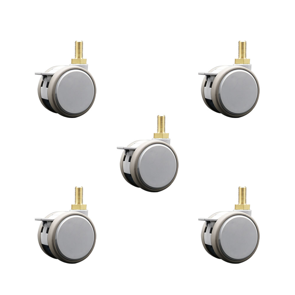 2.375 Inch MRI Safe Swivel Casters with Brakes – Quiet Non-Marking Gray Thermoplastic Rubber Twin Wheels – 12mm - 1.75 TPI x 22mm Threaded Stems–330 lbs. Total Capacity–Set of 5 – Service Caster Brand — photo 1