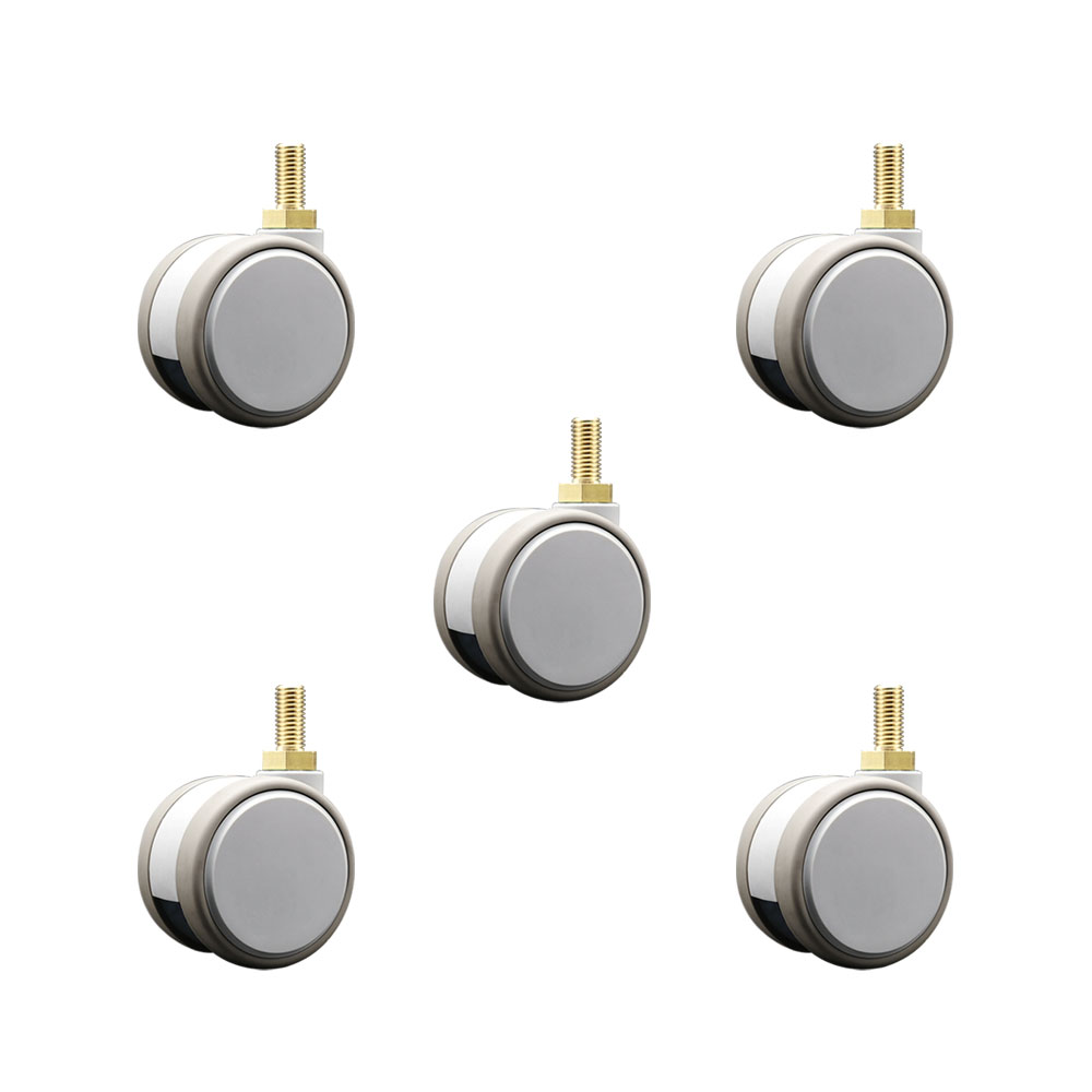 2.375 Inch MRI Safe Swivel Casters – Quiet Non-Marking Gray Thermoplastic Rubber Twin Wheels – 12mm - 1.75 TPI x 22mm Threaded Stems – 330 lbs. Total Capacity – Set of 5 – Service Caster Brand — photo 1