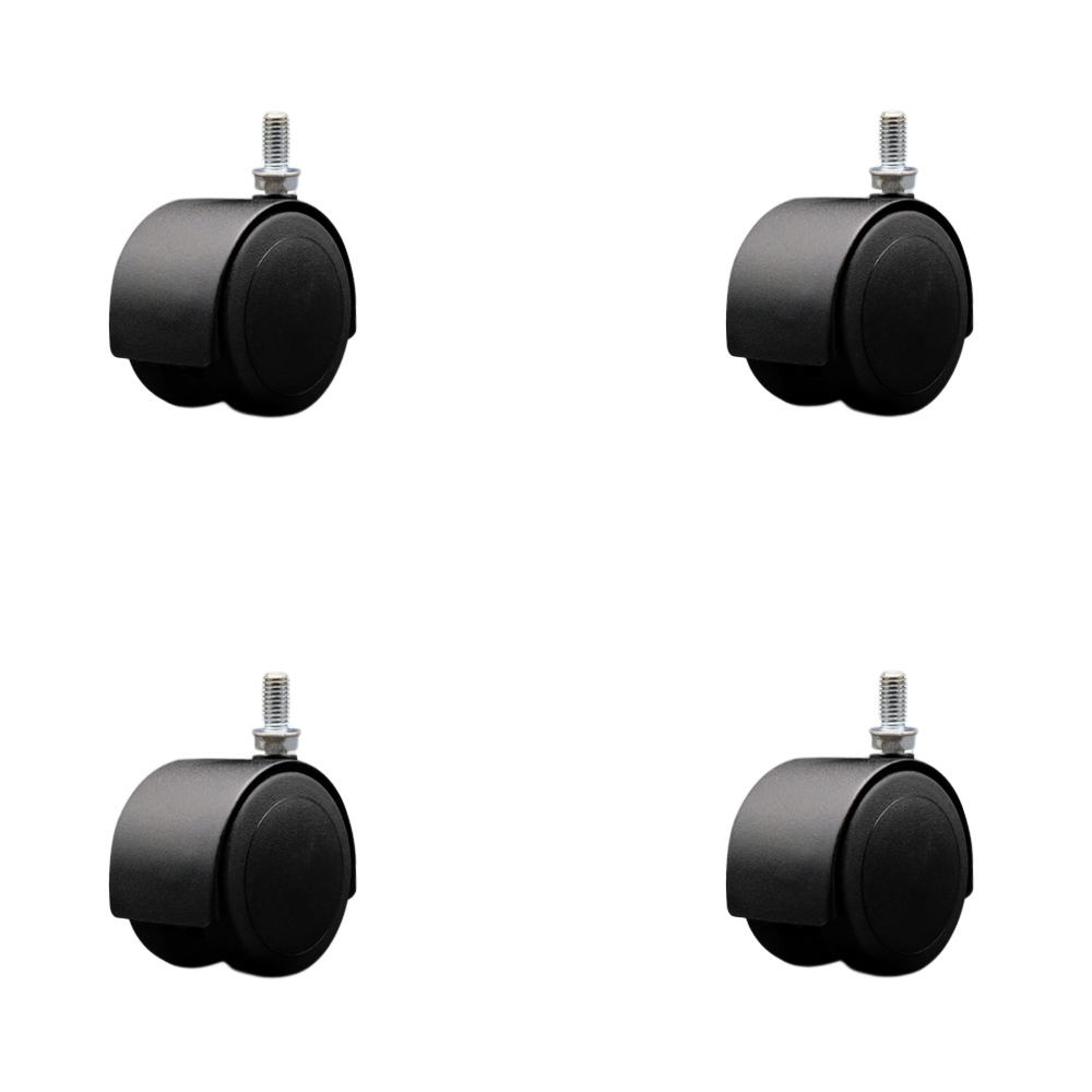 2-3/8 Inch Floor Safe Office Chair Wheels – Flat Black Metal Hooded Twin Wheel – 3/8" - 16 TPI x 3/4" Threaded Stems – 400 lbs. Total Capacity – Set of 4 – Service Caster Brand — photo 1
